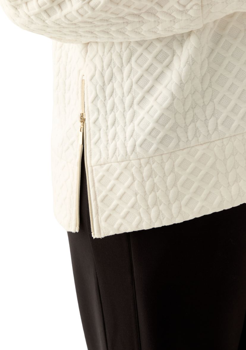 Plus Size Long Sleeve Textured Crew Sweater with Side Zips