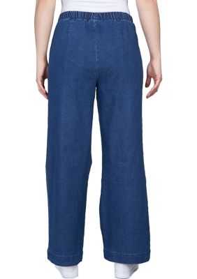 Women's Flat Front Stretch Denim Wide Leg Pants