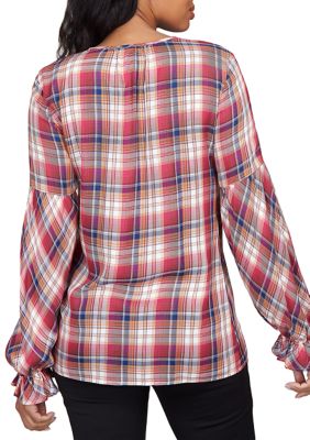 Women's Plaid Woven Top with Tassels