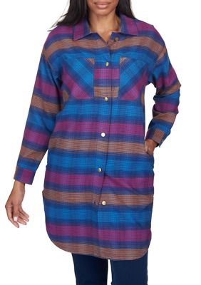 Plus Flannel Plaid Long Sleeve Shacket