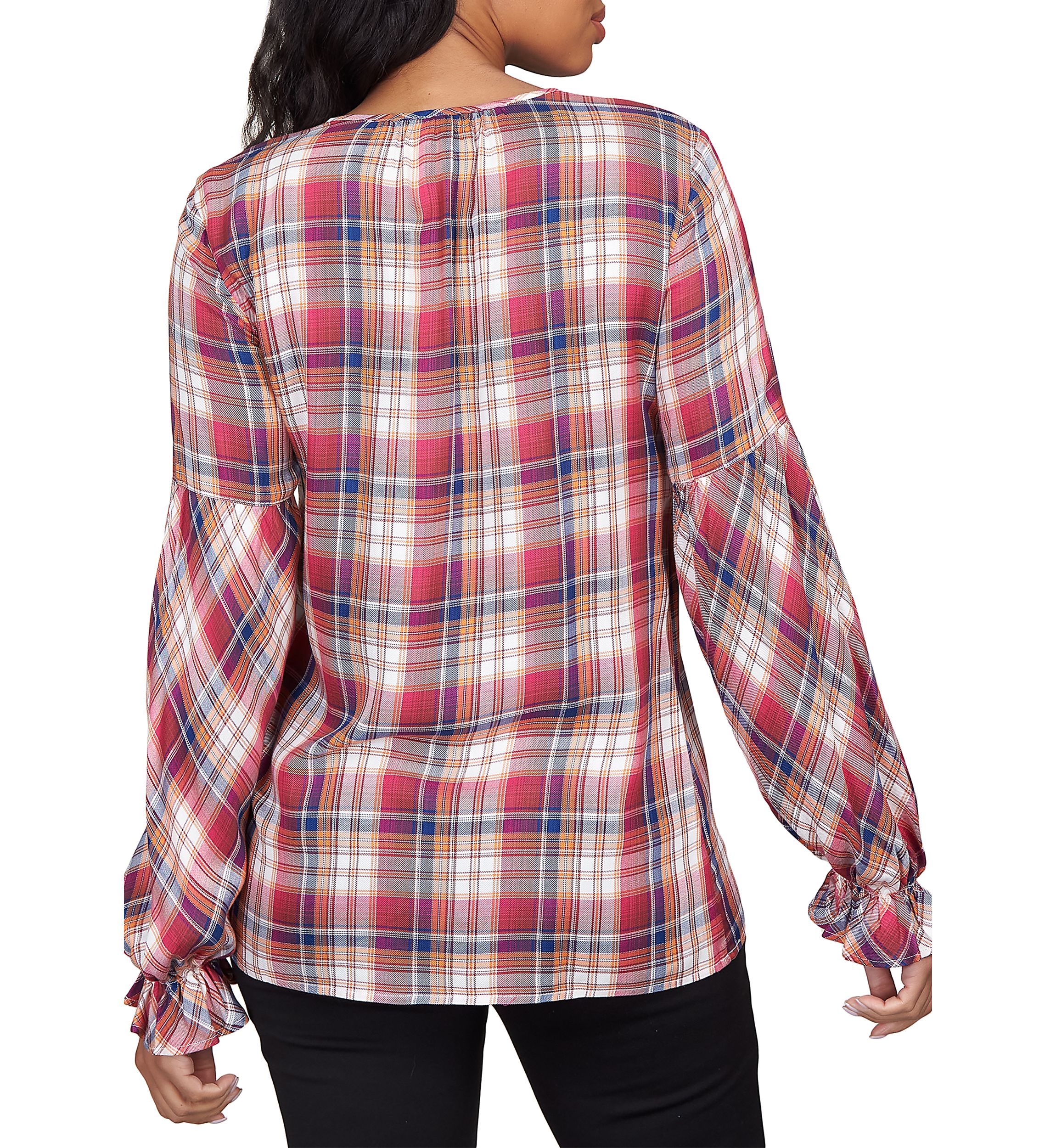 Plus Size Plaid Woven Shirt with Tassel