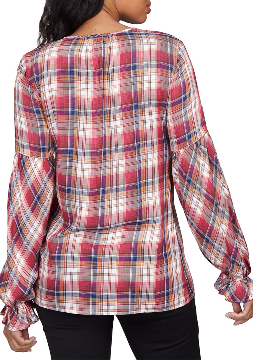 Plus Size Plaid Woven Shirt with Tassel