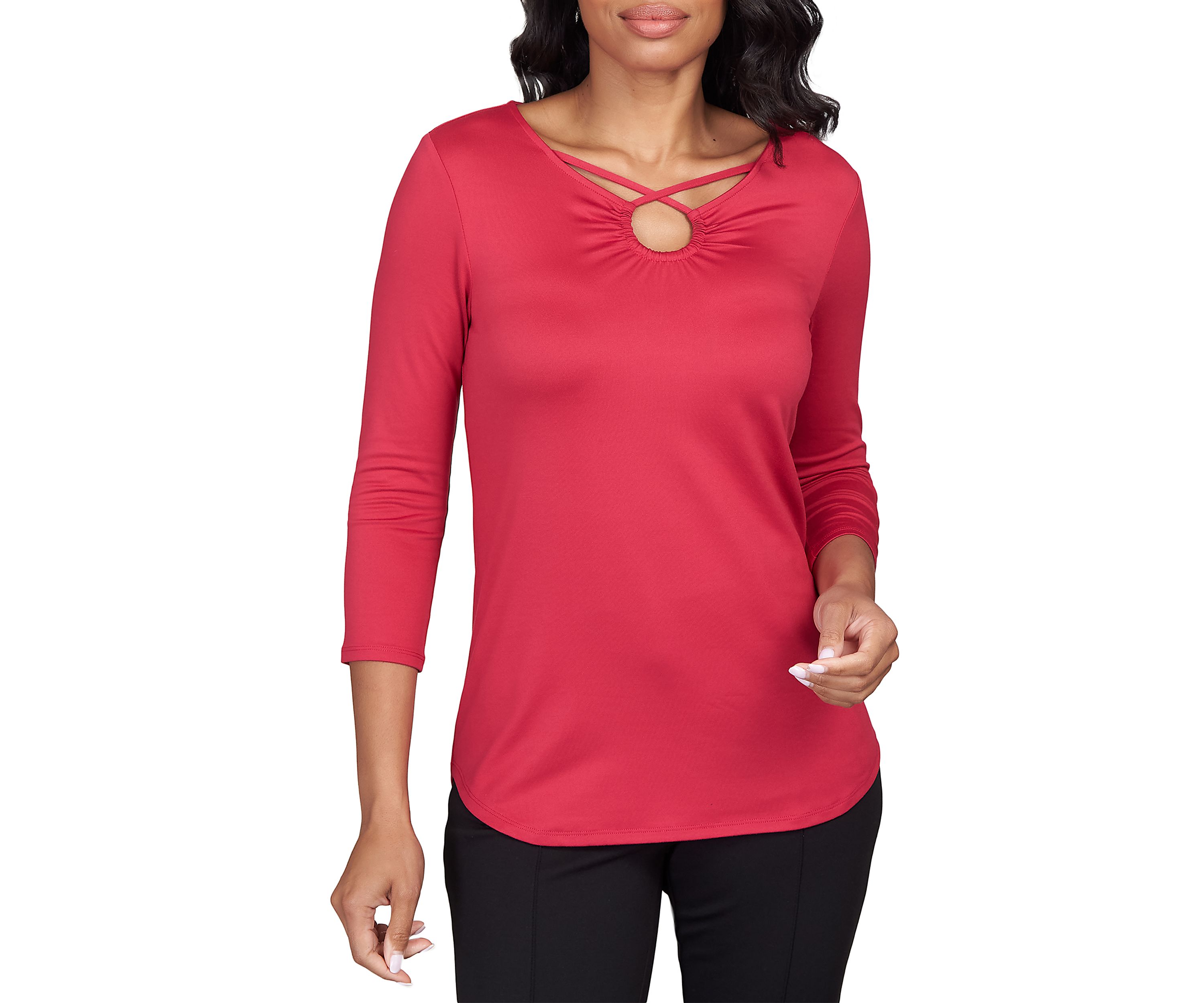 Plus Size Cage Neck Solid Jersey Top