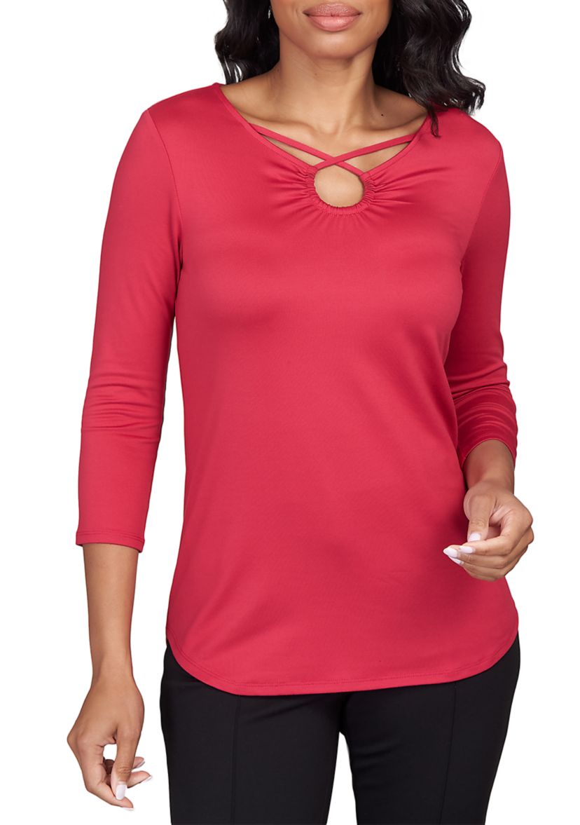 Plus Size Cage Neck Solid Jersey Top