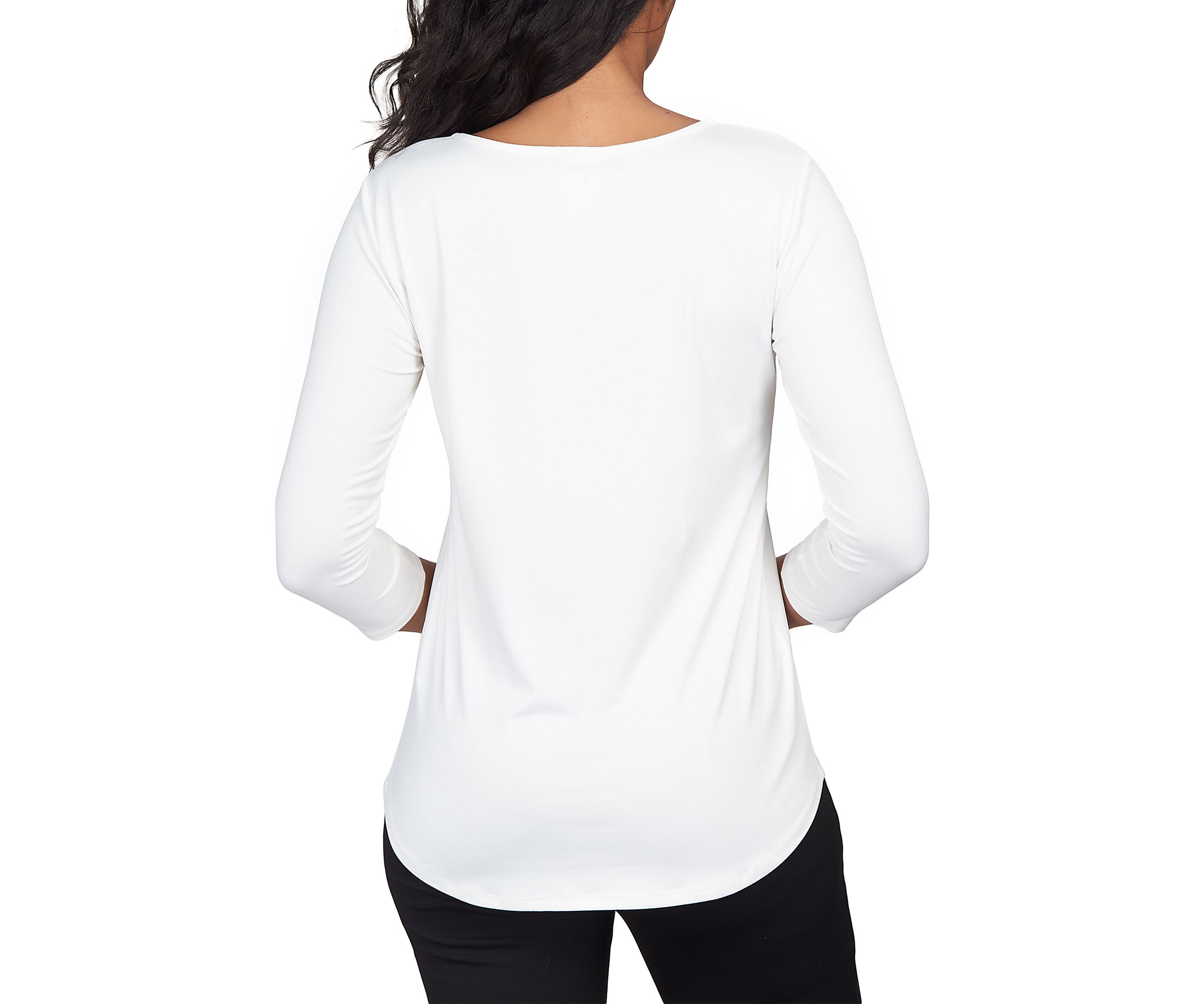 Petite Criss Cross Neckline Solid Jersey Top