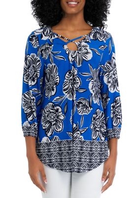 Women's Cross Neck Floral Knit Top