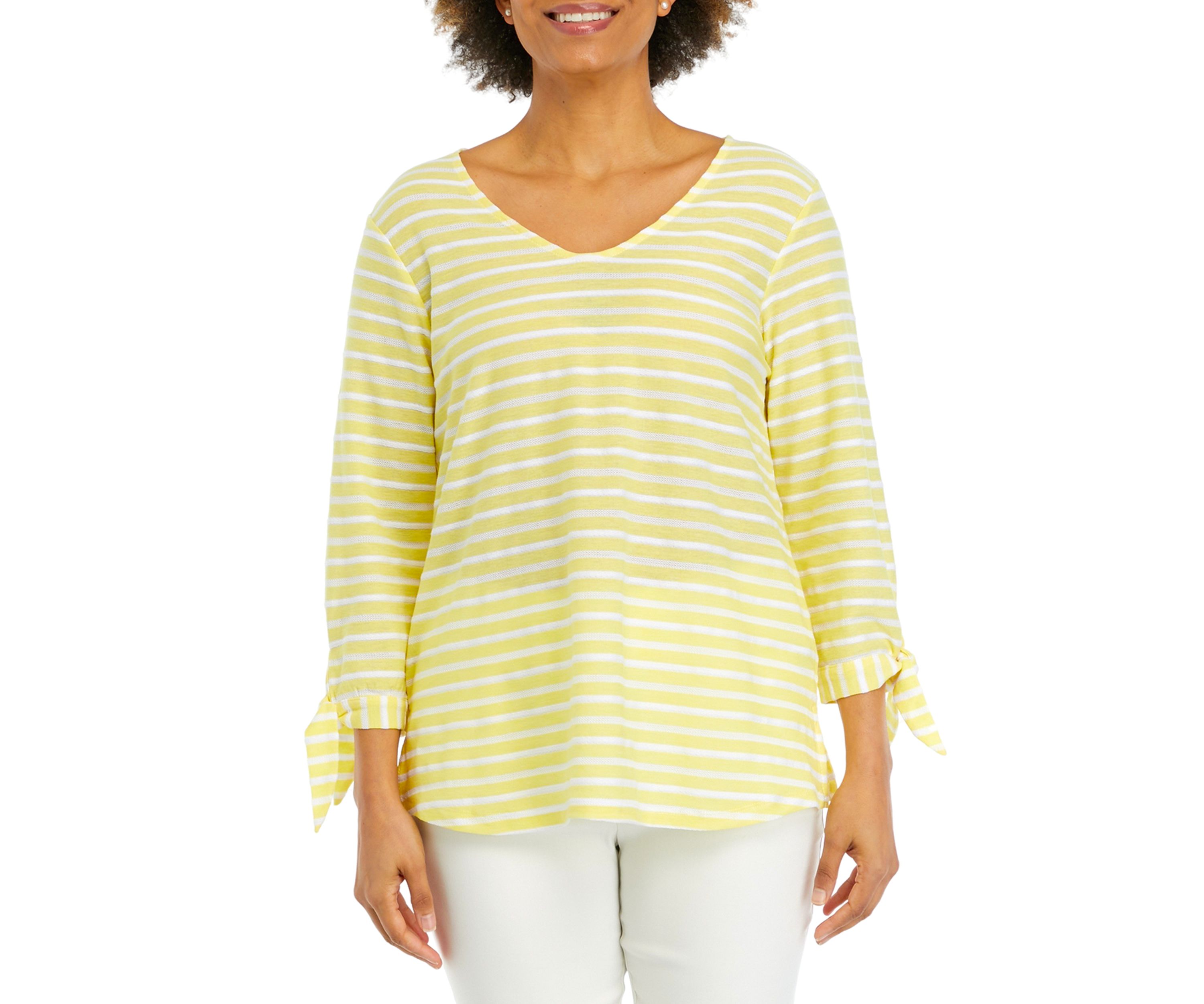 Womens V-Neck Ribbon Striped Top