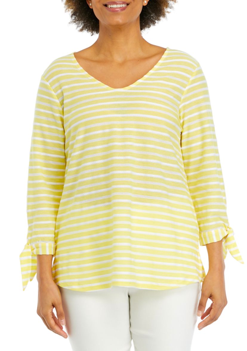 Womens V-Neck Ribbon Striped Top