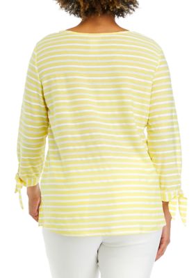 Women's V-Neck Ribbon Striped Top