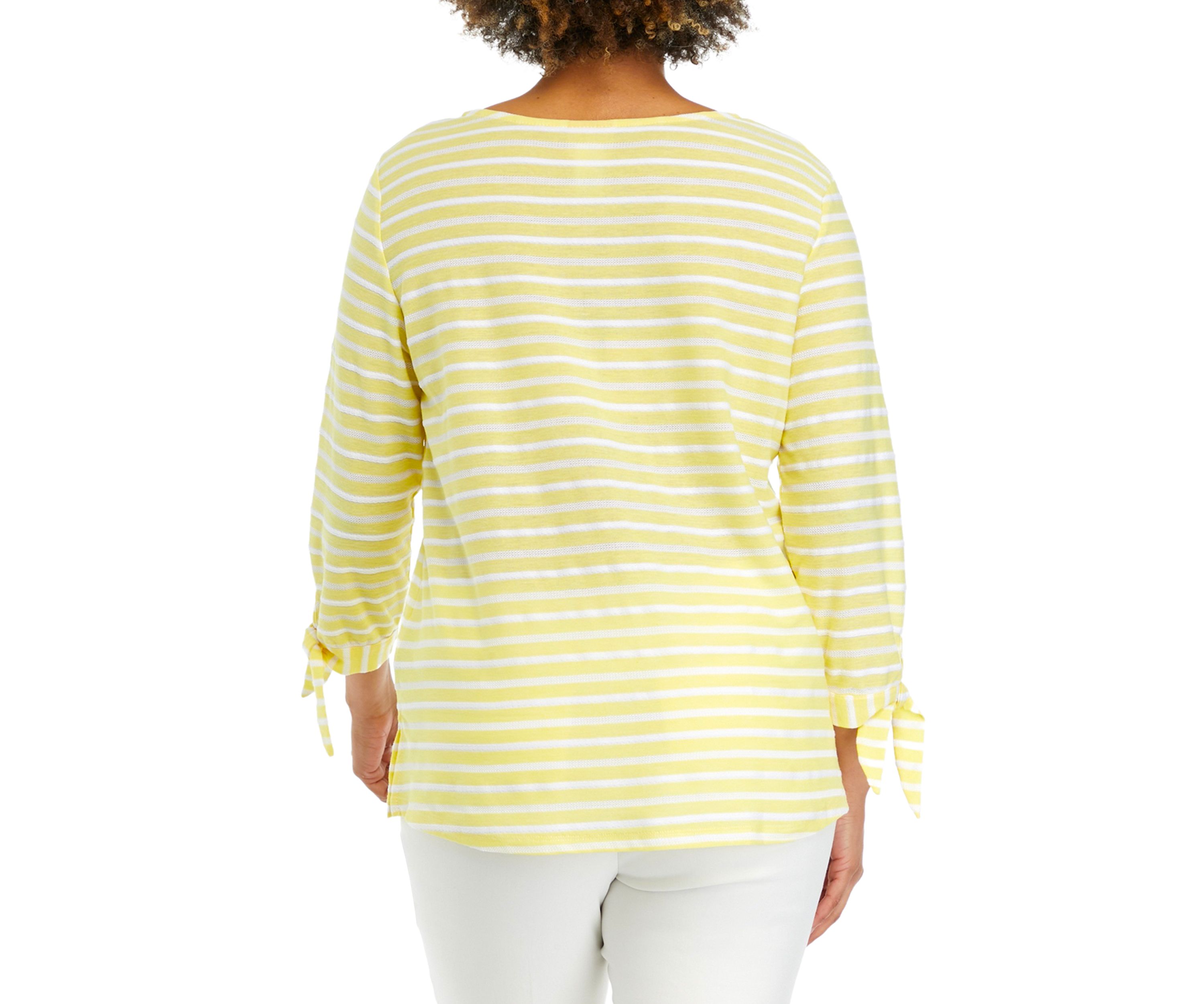Womens V-Neck Ribbon Striped Top
