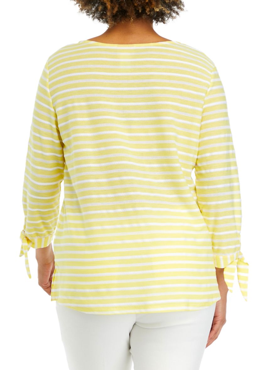 Womens V-Neck Ribbon Striped Top