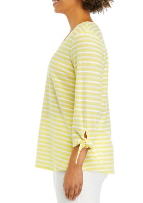 Women's V-Neck Ribbon Striped Top