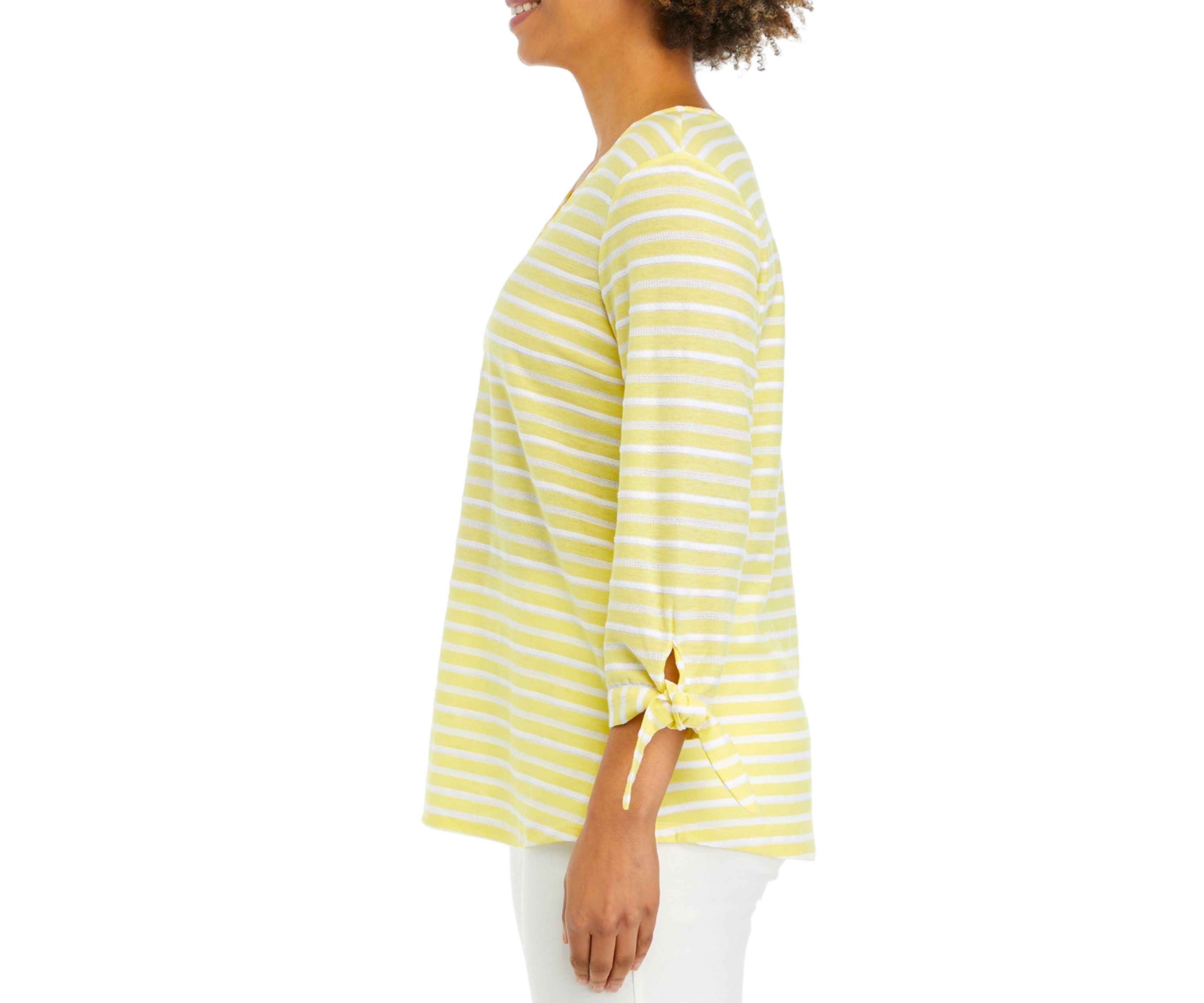 Womens V-Neck Ribbon Striped Top