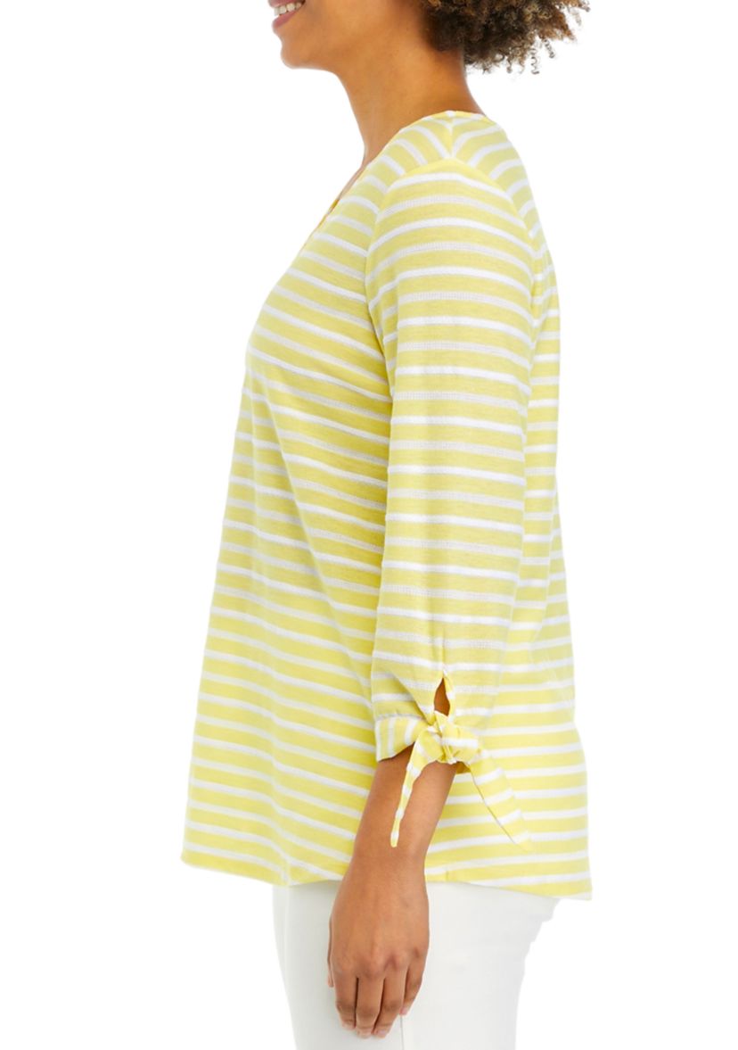 Womens V-Neck Ribbon Striped Top