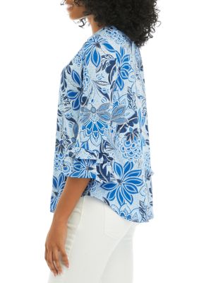 Women's Twist Front Bell Sleeve Floral Knit Top