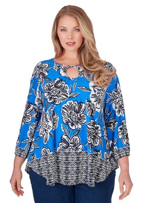 Ruby Rd Women's Knit Floral Crepe Top