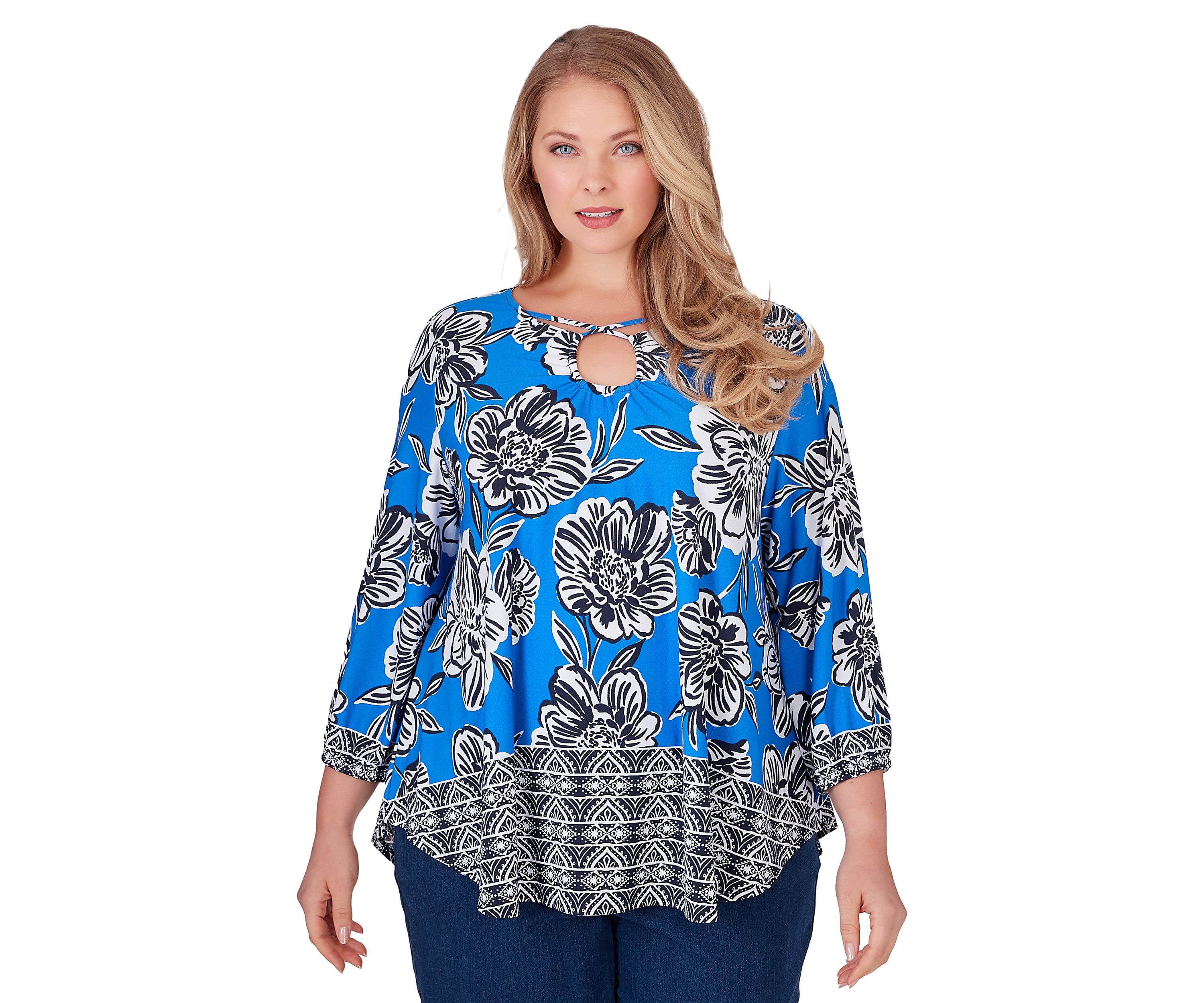 Womens Knit Floral Crepe Top