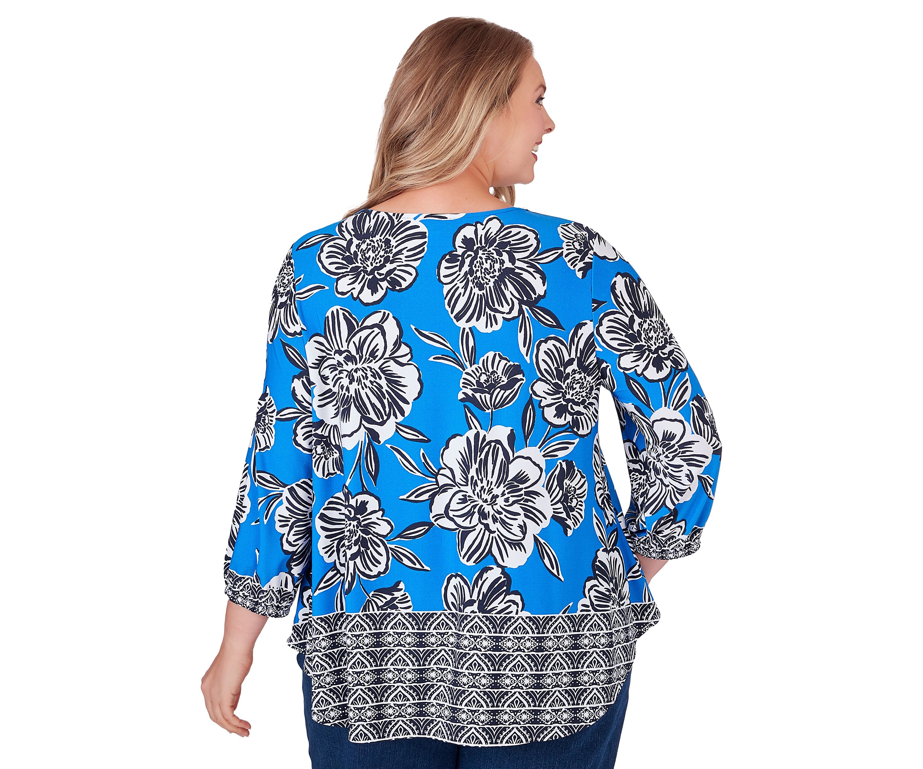 Womens Knit Floral Crepe Top
