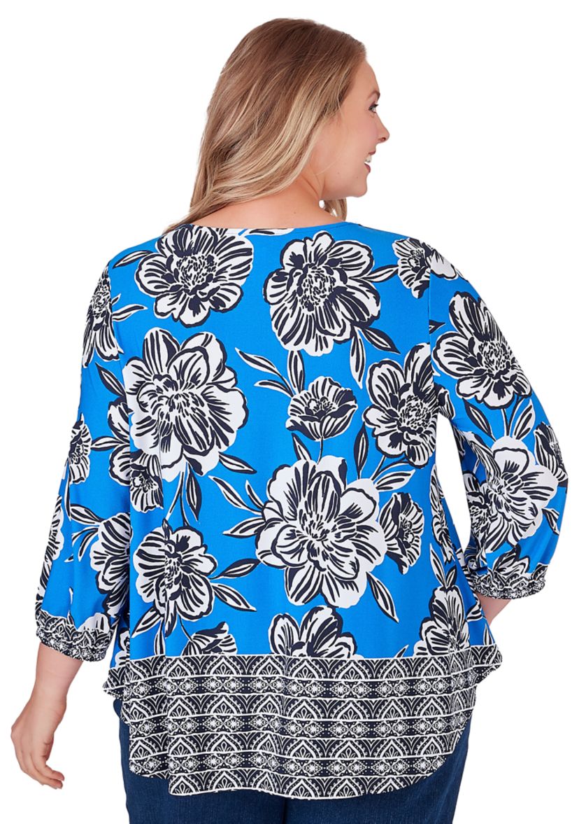 Womens Knit Floral Crepe Top