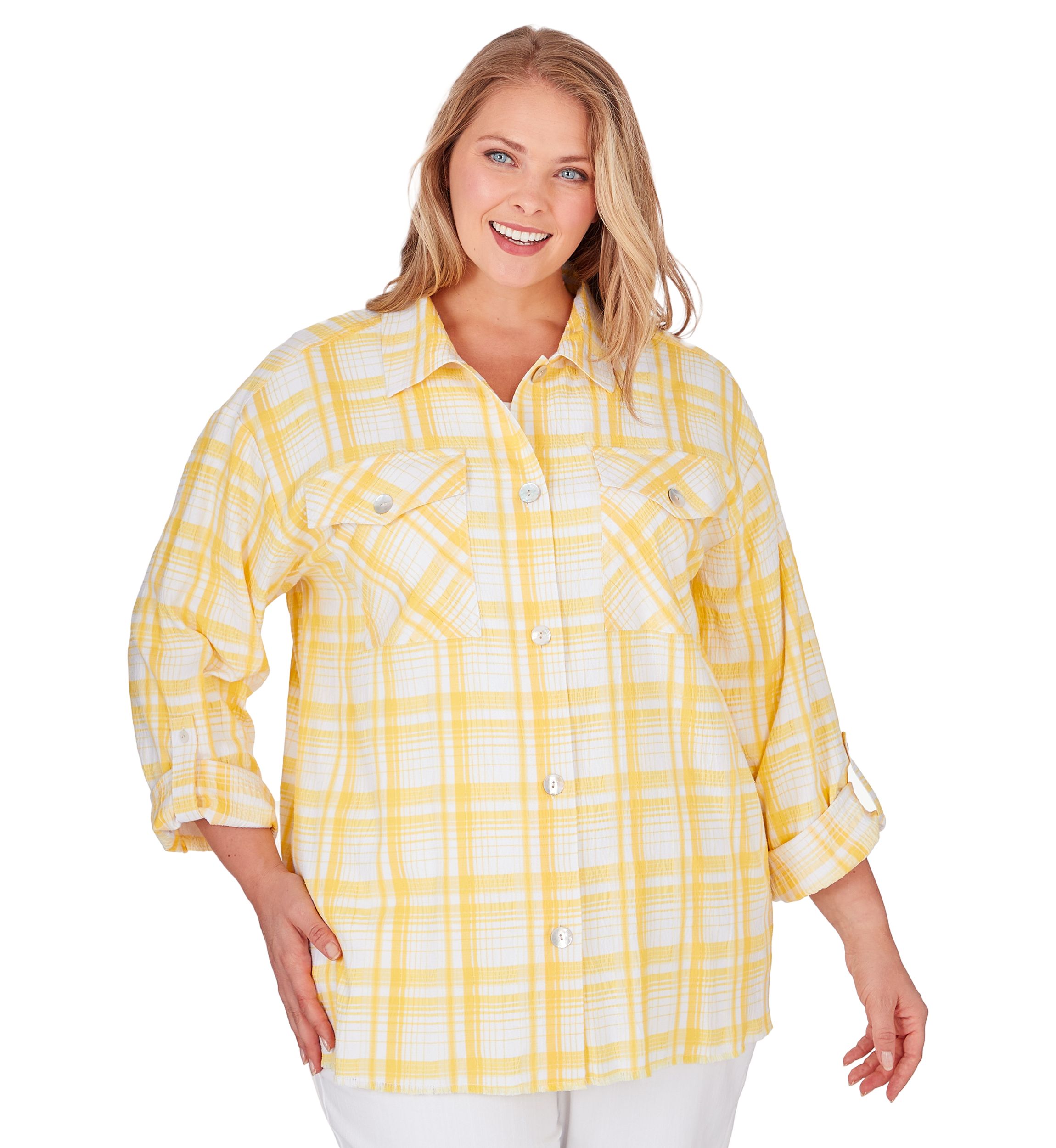 Plus Size Plaid Crepe Shacket