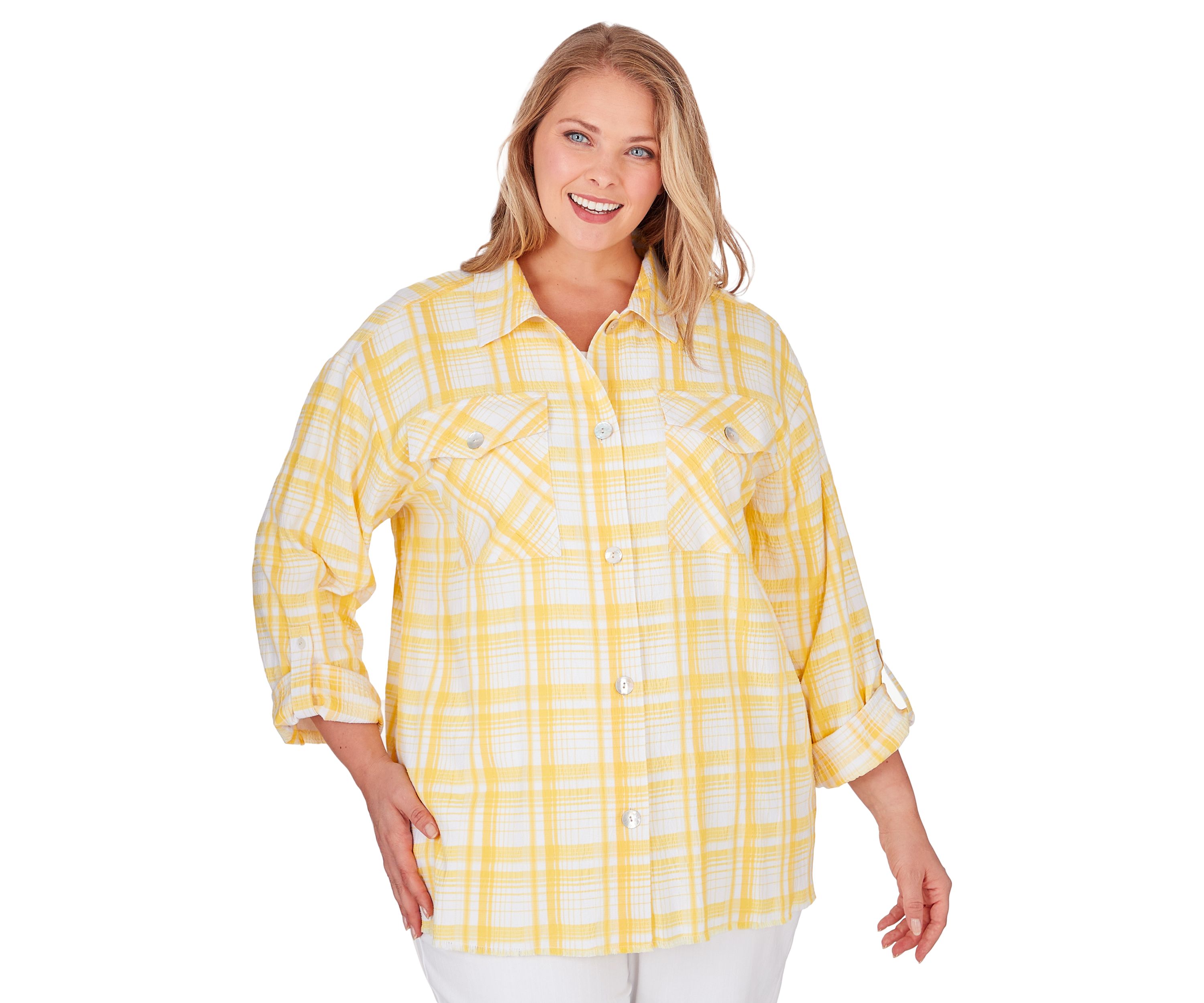 Plus Size Plaid Crepe Shacket
