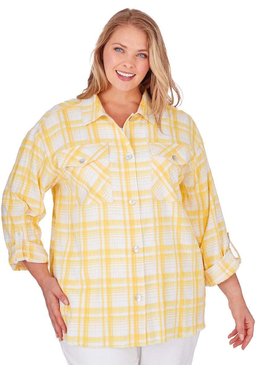 Plus Size Plaid Crepe Shacket