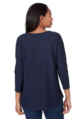 Petite Keyhole Neck Textured Knit Solid Top