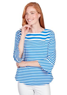 Petite Boat Neck Stripe Jersey Knit Top