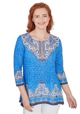 Petite Embellished Scoop Neck Marrakesh Border Print Sublimation Knit Top