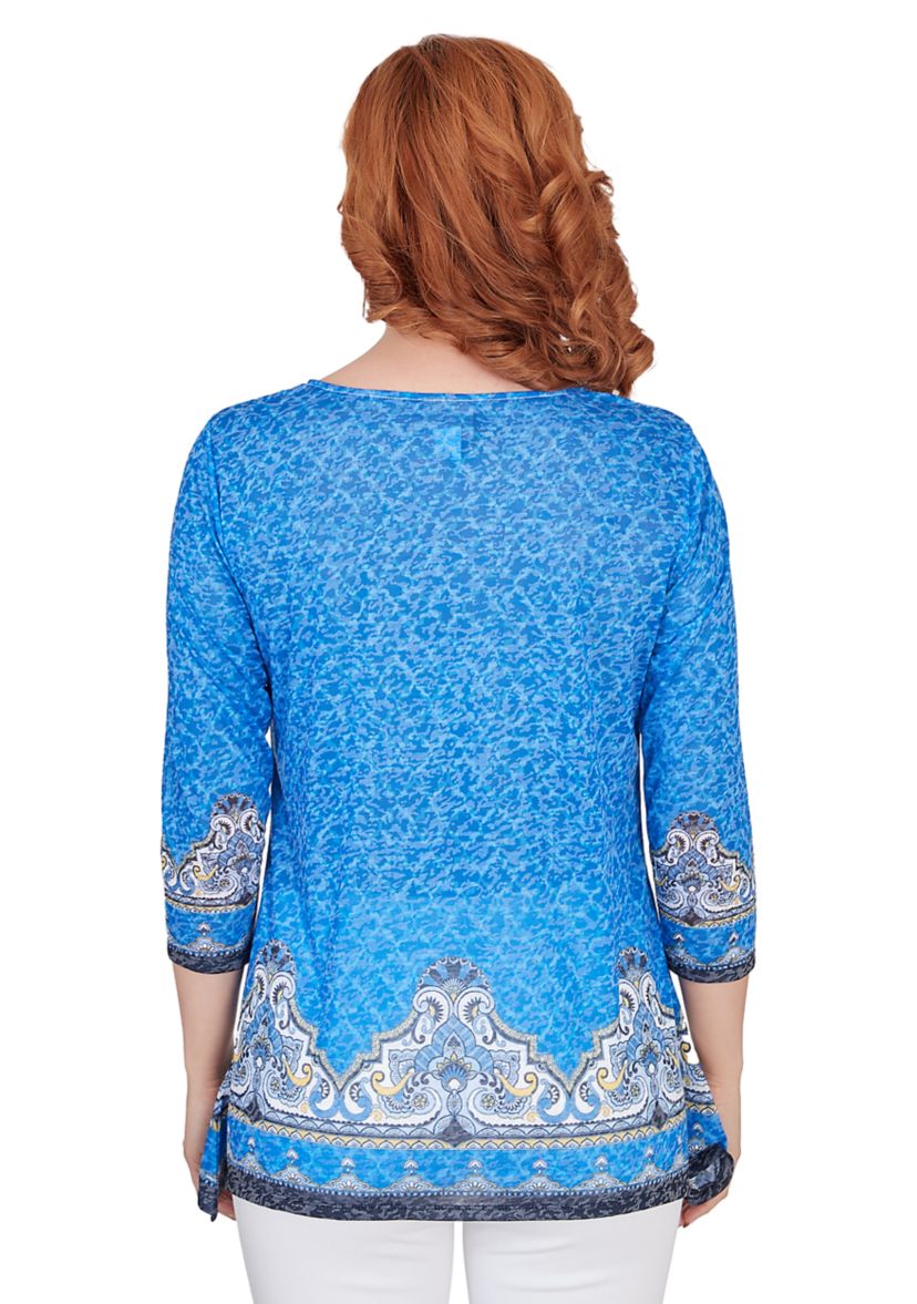 Petite Embellished Scoop Neck Marrakesh Border Print Sublimation Knit Top