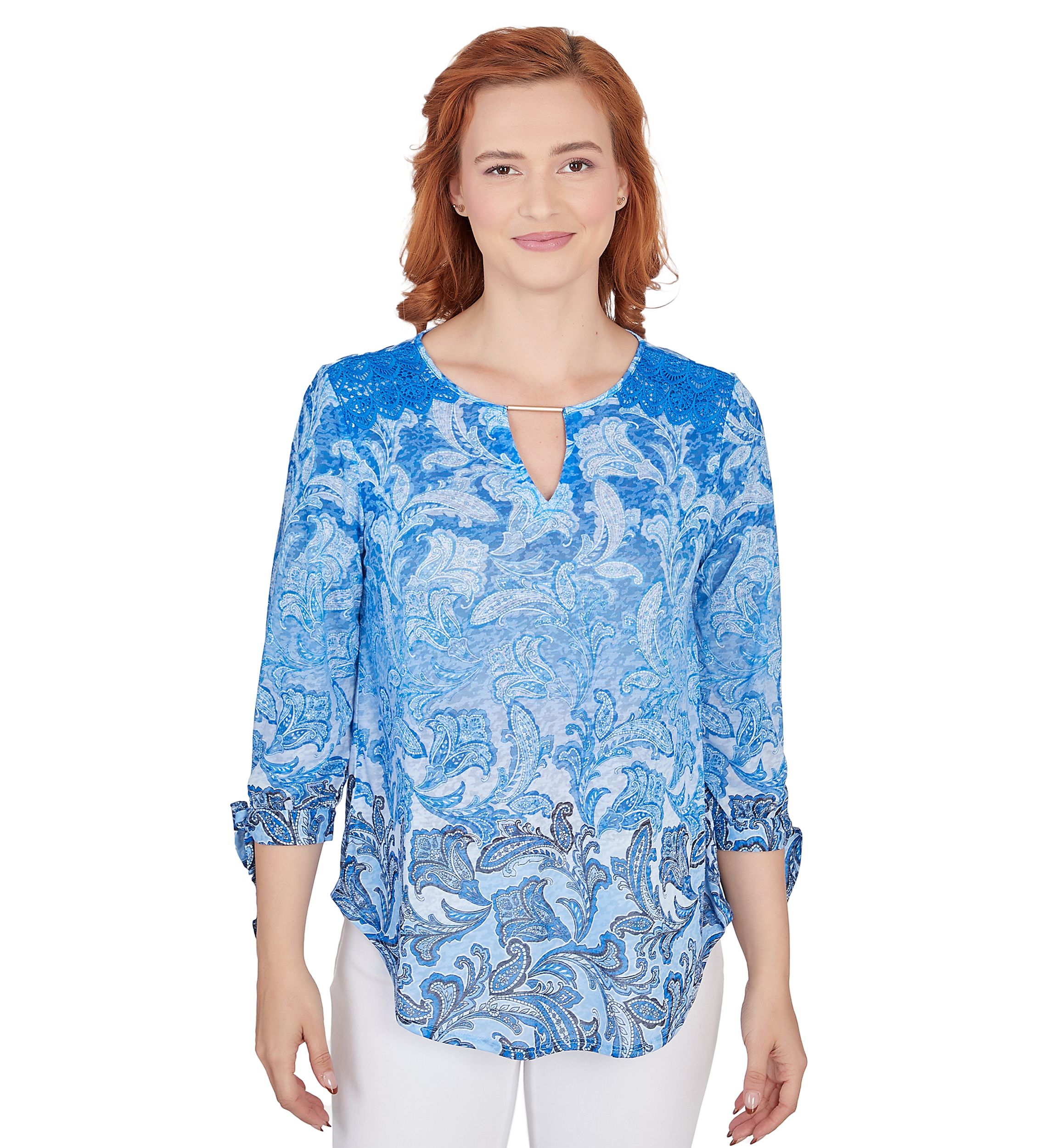 Petite Burnout Keyhole Knit Top