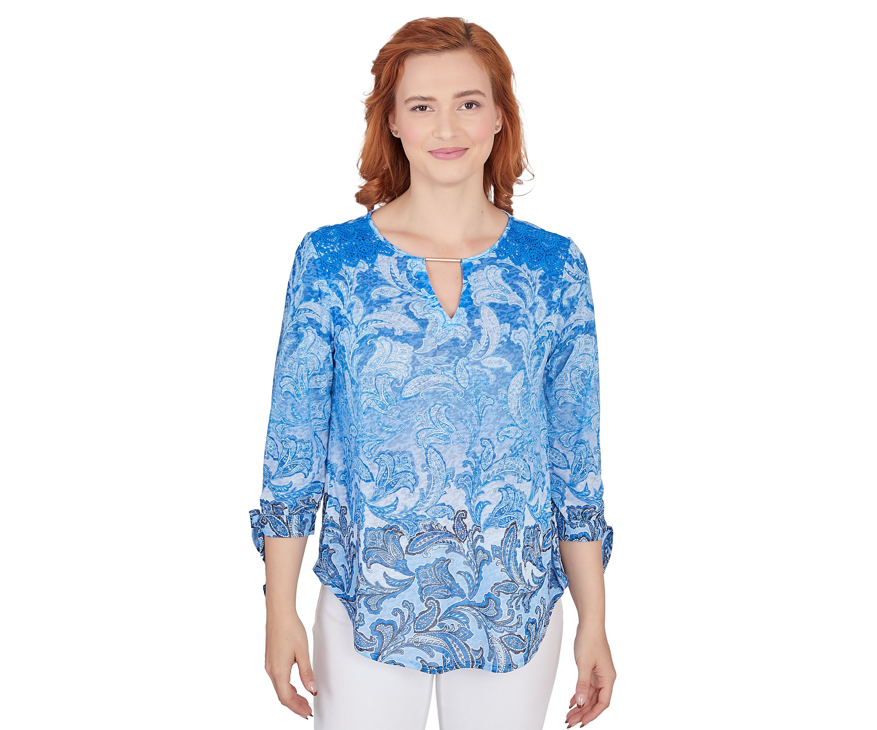 Petite Burnout Keyhole Knit Top