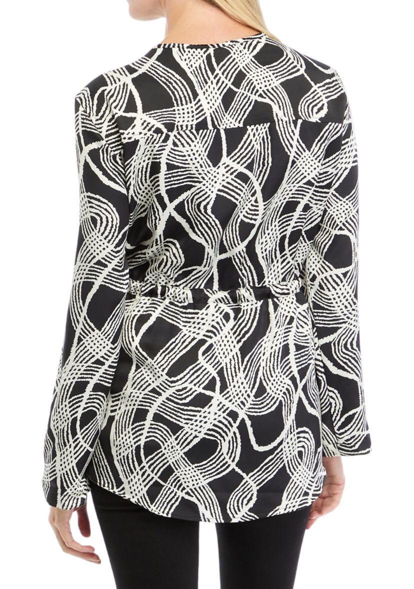 Womens Button Front Printed Charmeuse Jacket 