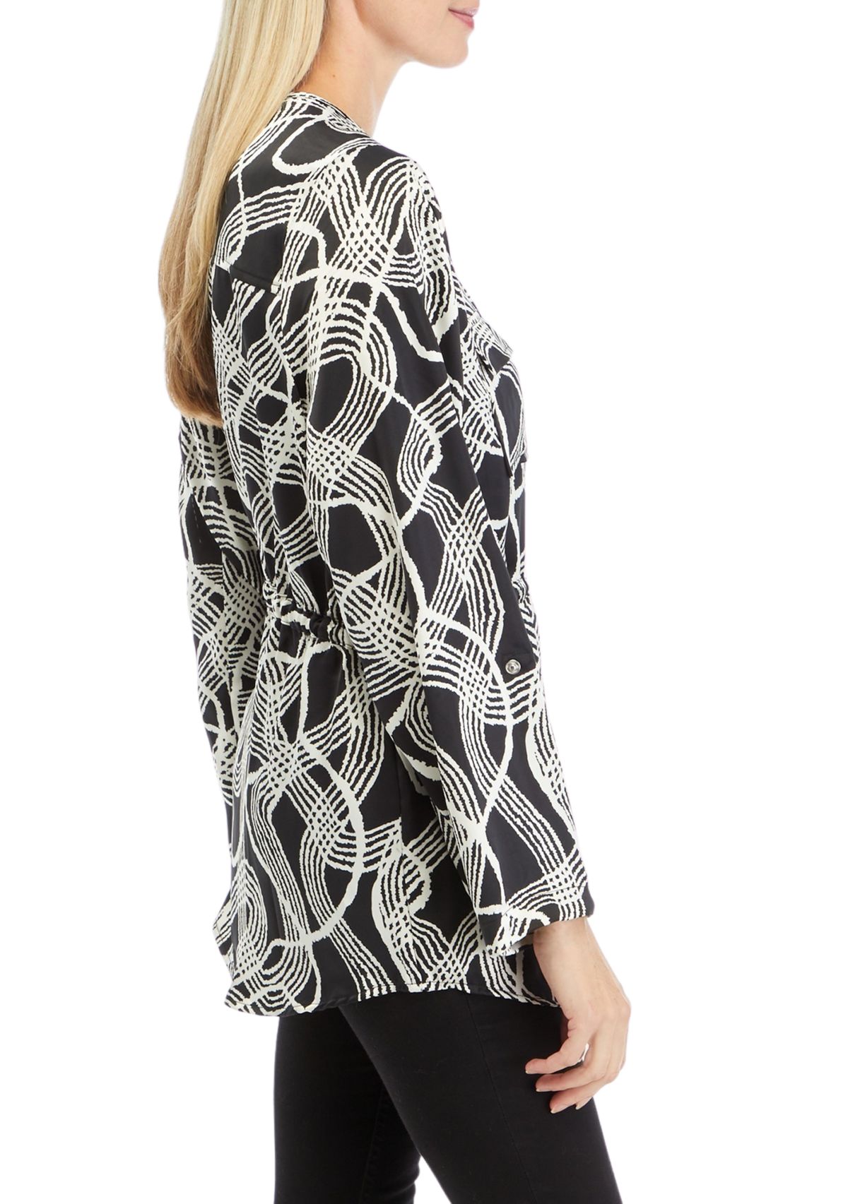 Womens Button Front Printed Charmeuse Jacket 