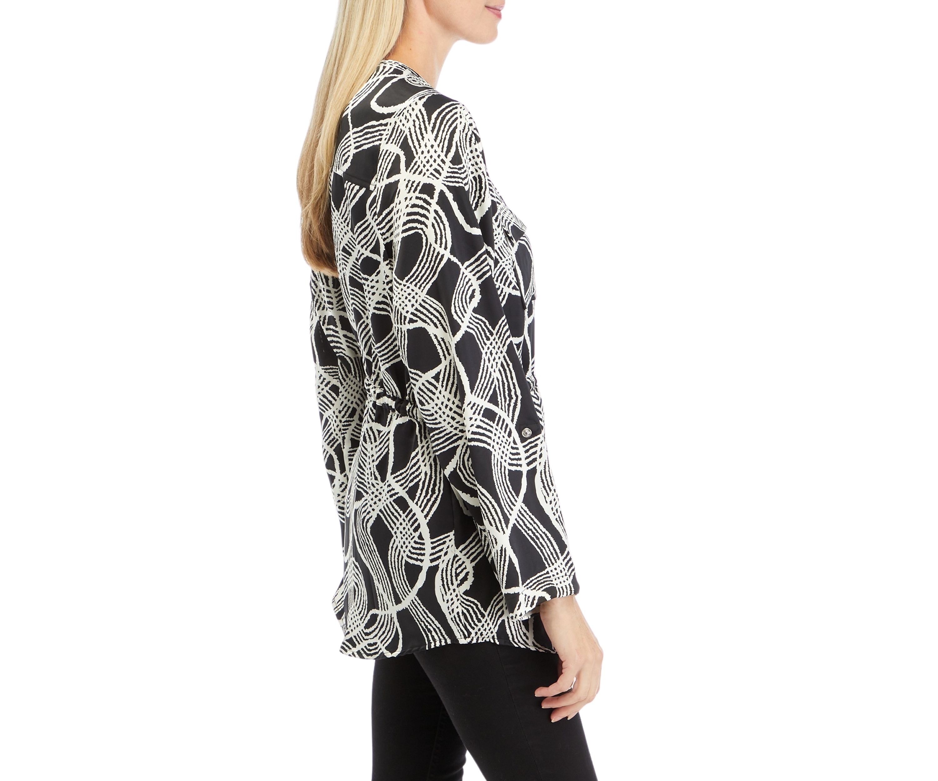 Womens Button Front Printed Charmeuse Jacket 