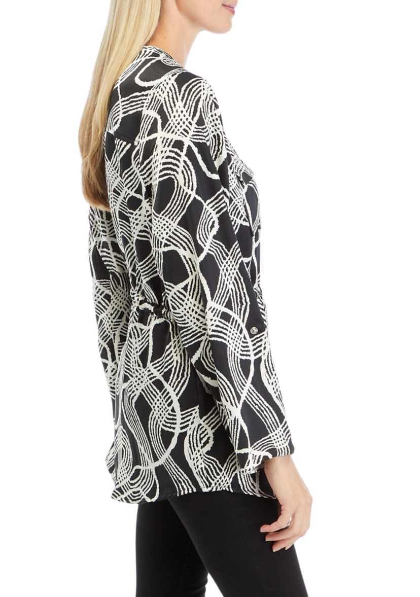 Womens Button Front Printed Charmeuse Jacket 