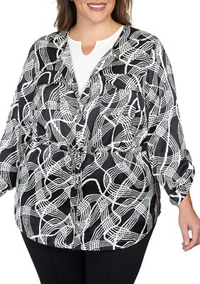 Plus Button Front Anorak Swirl Print Jacket