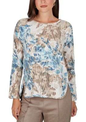 Ruby Rd Women's Winter Bouquet Print Textured Knit Top, XL