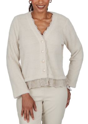 Ruby Rd Women's Lace Trim Button Front Vintage Cardigan, XL