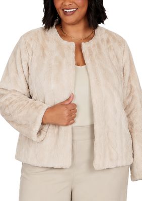 Ruby Rd Women's Plus Size Cabled Faux Fur Satin Lined Jacket, 2X