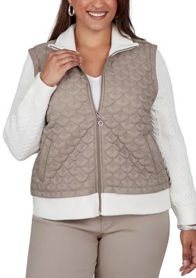 Ruby Rd Women's Plus Size Quilted Cable Sleeve Zip Front Jacket, 3XL