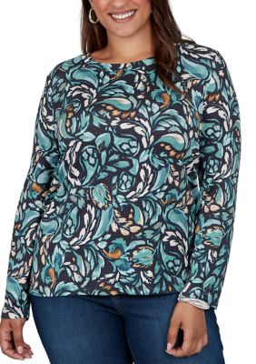 Ruby Rd Women's Plus Size Swirling Flourishes Print Jewel Neck Top, 3XL