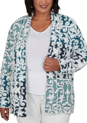 Ruby Rd Women's Plus Size Ornate Jacquard Duster Cardigan