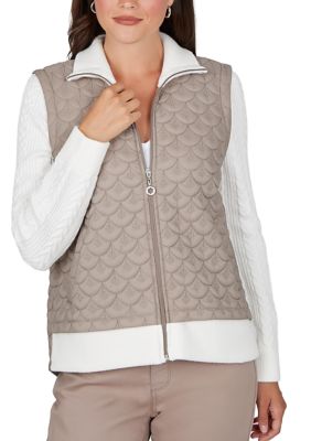 Ruby Rd Women's Petite Quilted Cable Sleeve Zip Front Jacket, PXL
