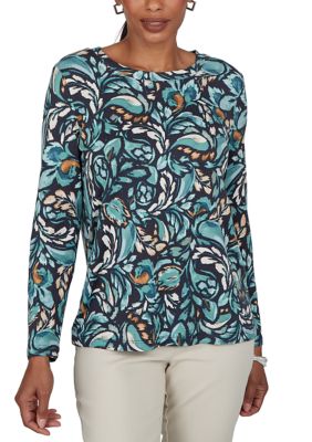 Ruby Rd Women's Petite Ballet Neck Printed Top, PXL