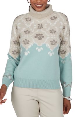 Ruby Rd Women's Petite Floral Fairisle Turtleneck Sweater, PXL