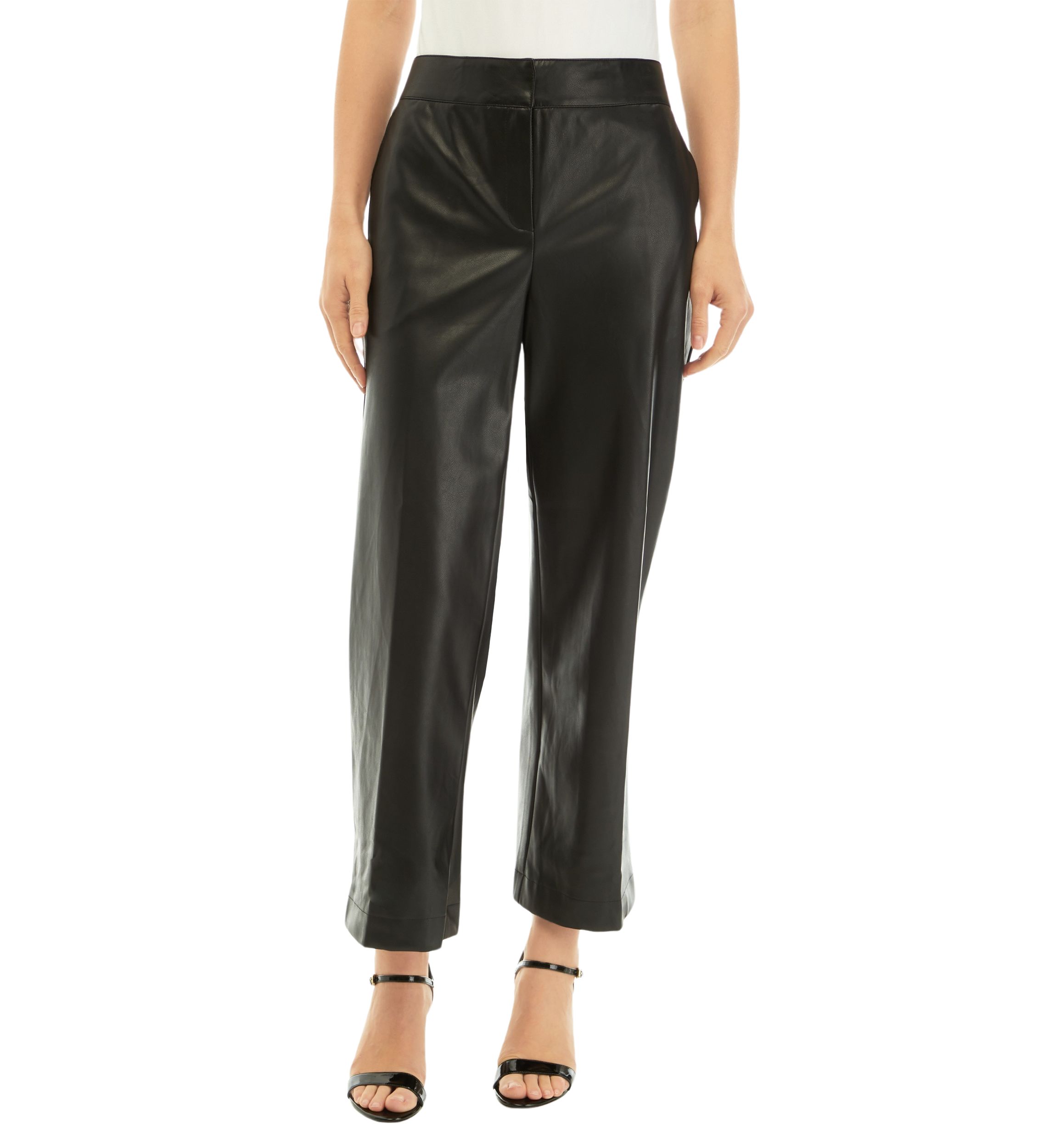 Womens Faux Leather Wide Leg Pants