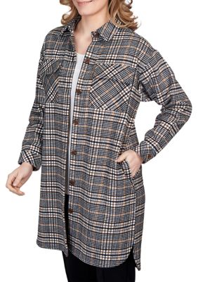 Women's Spot On Button Front Long Plaid Jacket