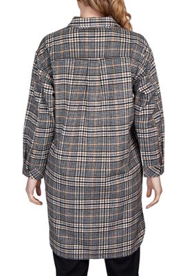 Women's Spot On Button Front Long Plaid Jacket