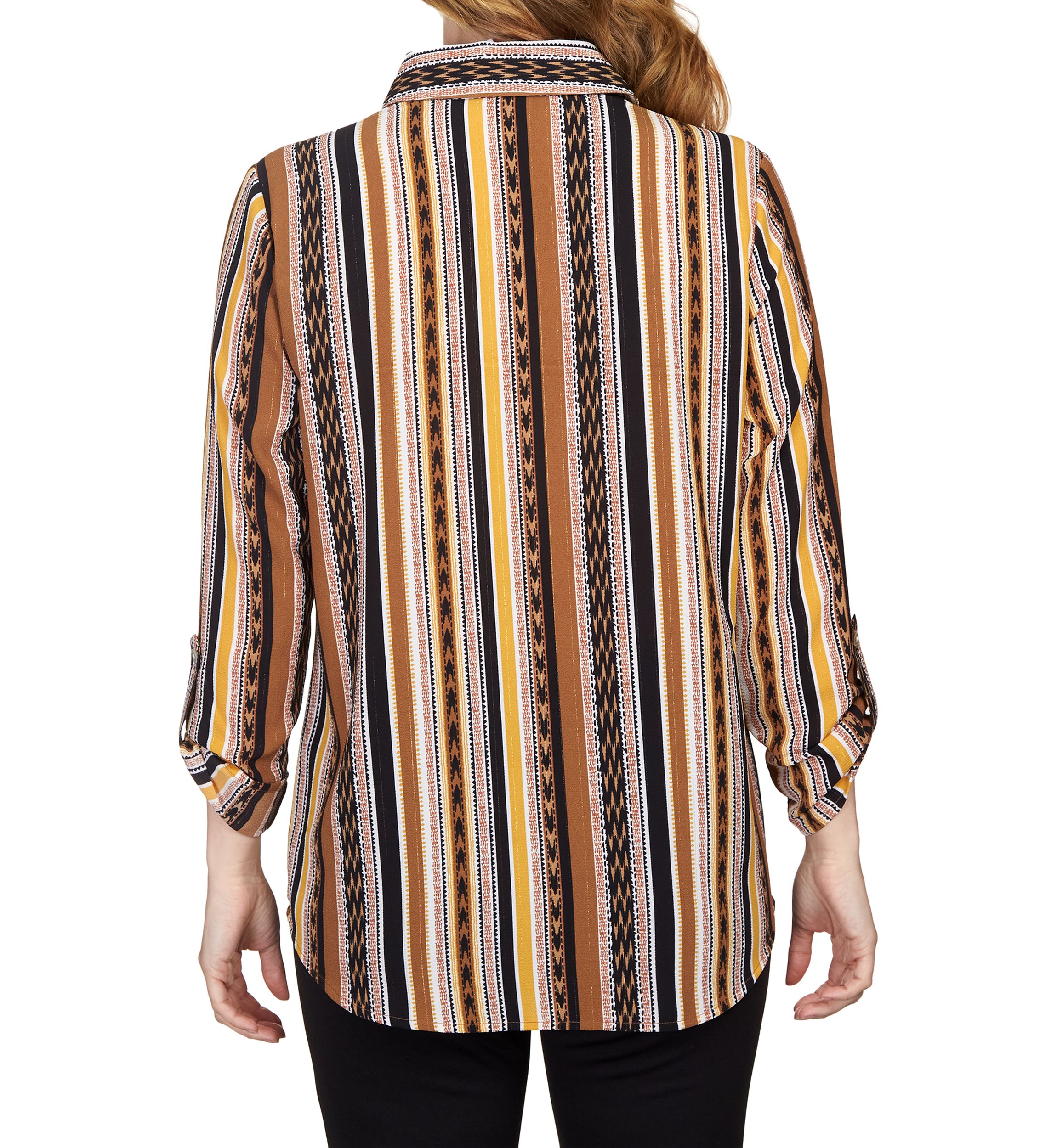 Womens Split Button Mixed Stripe Top